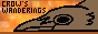 site button showing a dark brown pixel crow lying on a bright orange mottled background. the black text reads: crow's wanderings.