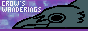 site button showing a dark grey pixel crow lying on a bluish-purple mottled background. the ice blue text reads: crow's wanderings.