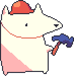 A pixel drawing by teppy of a white dog-like creature holding a hammer.